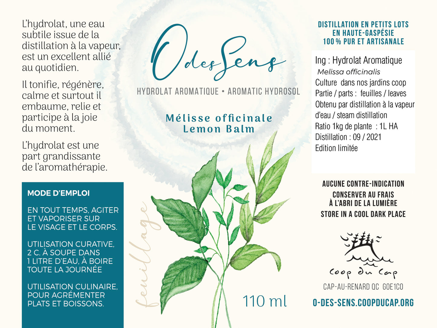 Hydrolat Aromatique MÉLISSE officinale